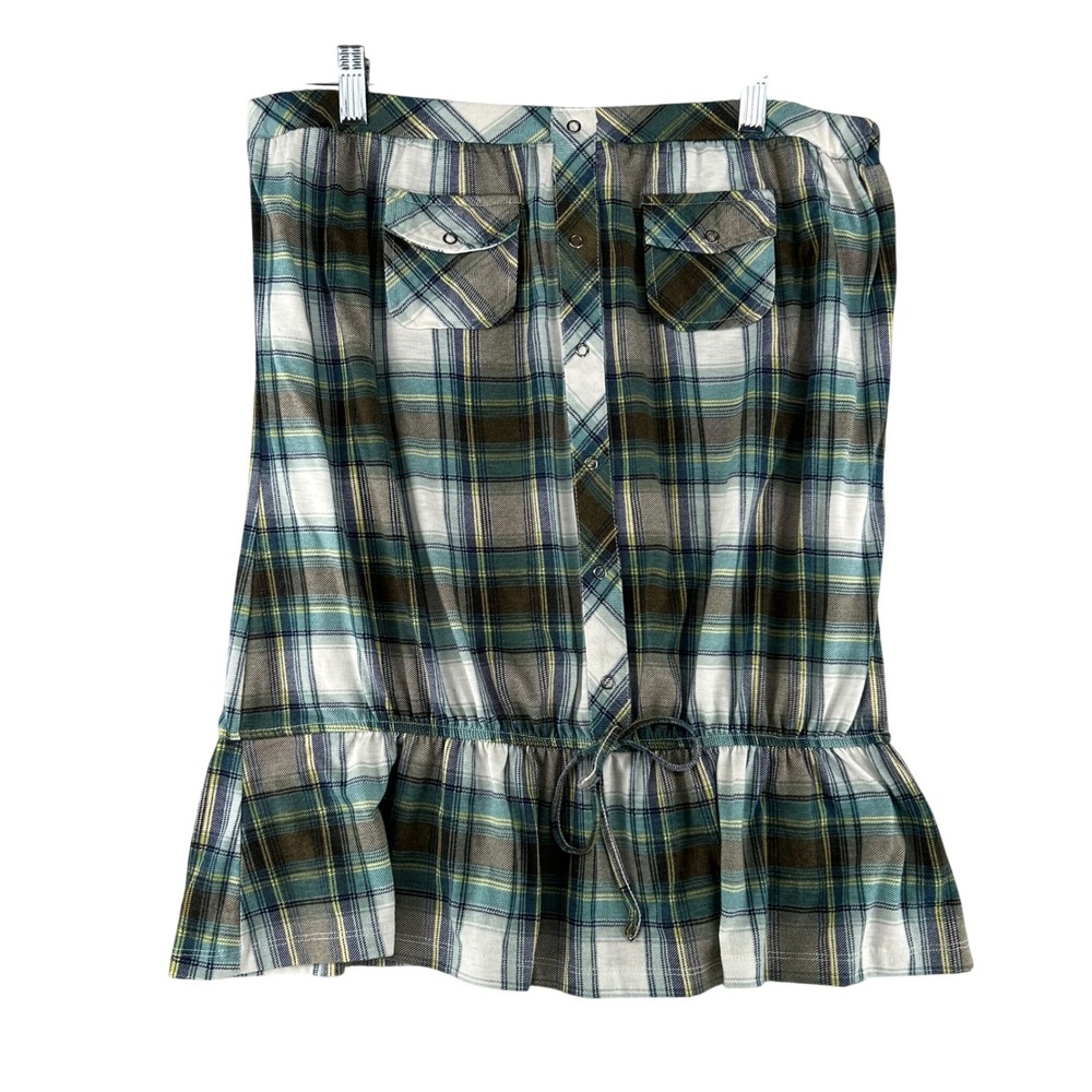 Bongo Strapless Plaid Babydoll Peplum Drawstring Top Festival Y2K Women‎ X-Large